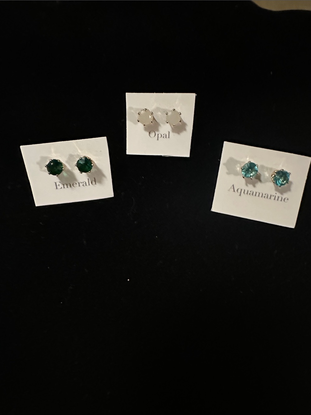Aquamarine, Opal and Emerald Round Stud Earrings - Women's Jewelry